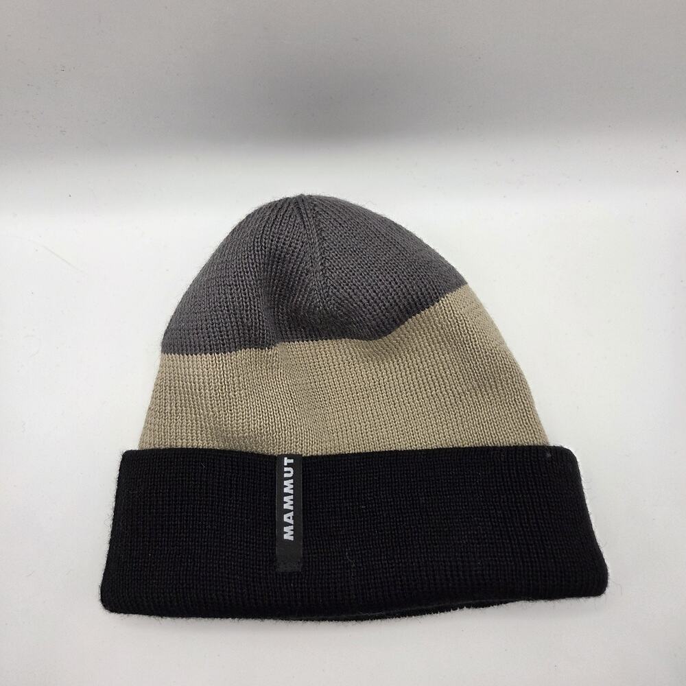 Mammut Kids Knit Beanie Hat Wool Blend Black Tan Gray Winter Ski Youth